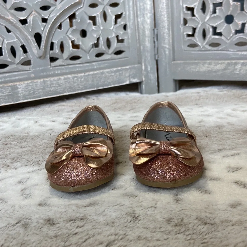 Nina rose gold sandals girls size 5 sparkly bows holiday party girlhoodcore